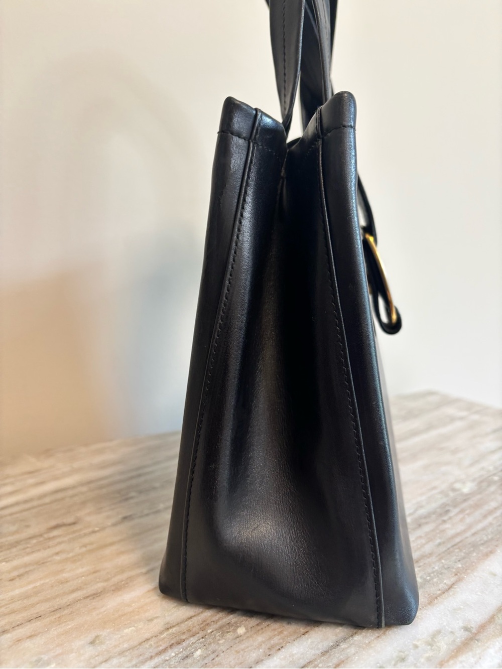 Vintage Salvatore Ferragamo Black Leather Top Handle Bag Gold Hardware Italy - Picture 6 of 13